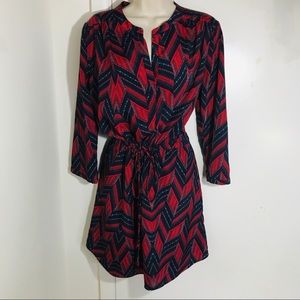 MAEVE Bold Print Cinch Waist Long Sleeve Dress